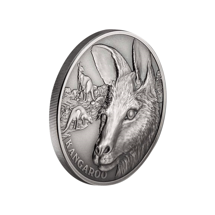 1 troy ounce silver coin Up close kangaroo 2021 angle 1