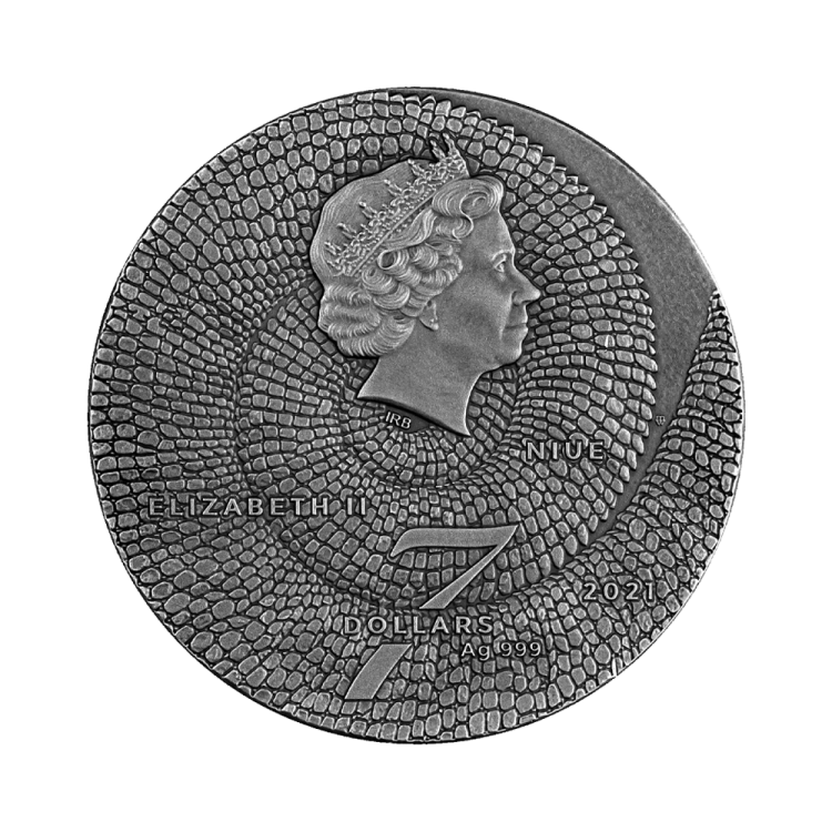 3 troy ounce silver coin Amazing Animals Chameleon - antique finish 2021 back