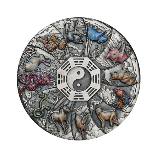 5 troy ounce silver coin Twelve Lunar animals 2023 Antique finish front