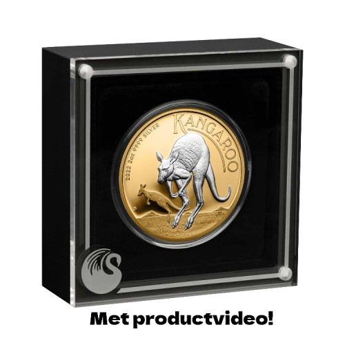 2 troy ounce Silver coin Australian kangaroo 2022 reverse gilded front