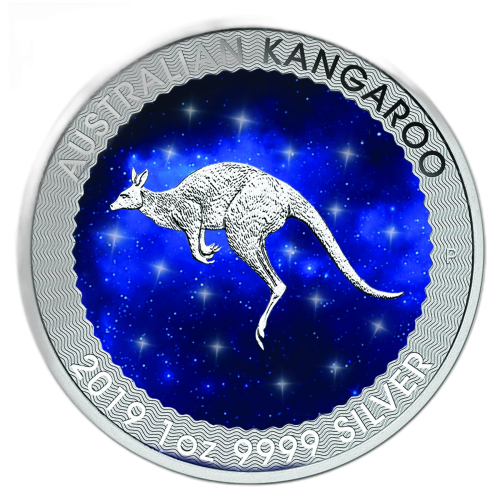 1 Troy ounce zilveren munt Glowing Galaxy Kangaroo 2019 front